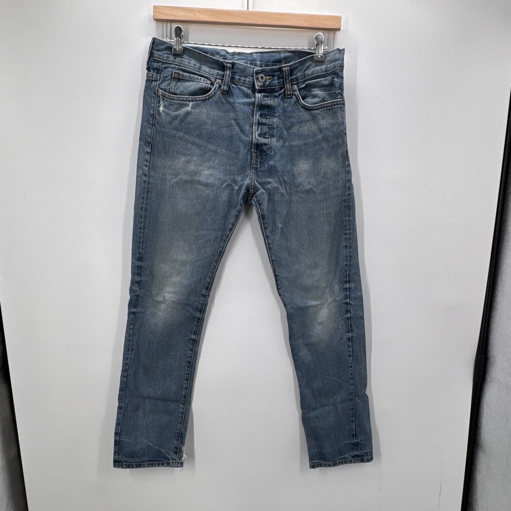 H&M Men's Straight Leg Jeans 32x32 Blue Denim Distressed Wash 100% Cotton